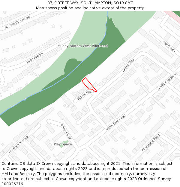 37, FIRTREE WAY, SOUTHAMPTON, SO19 8AZ: Location map and indicative extent of plot