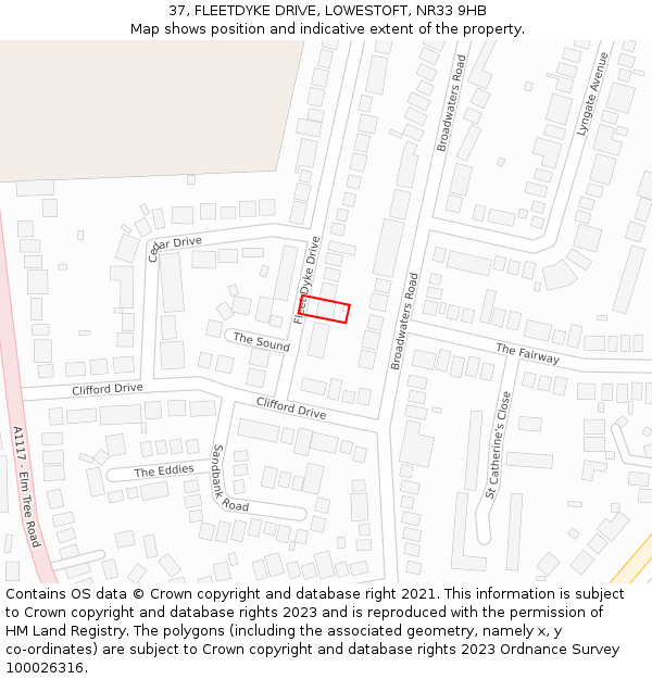 37, FLEETDYKE DRIVE, LOWESTOFT, NR33 9HB: Location map and indicative extent of plot