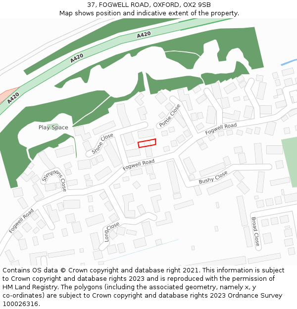 37, FOGWELL ROAD, OXFORD, OX2 9SB: Location map and indicative extent of plot