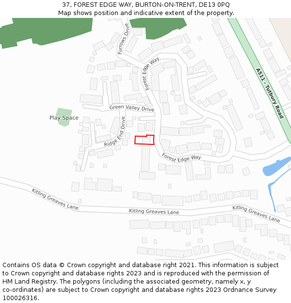 37, FOREST EDGE WAY, BURTON-ON-TRENT, DE13 0PQ: Location map and indicative extent of plot