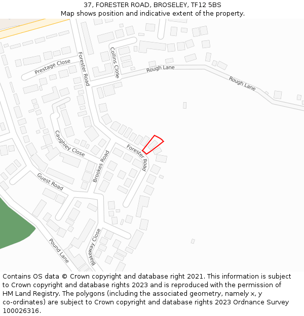 37, FORESTER ROAD, BROSELEY, TF12 5BS: Location map and indicative extent of plot