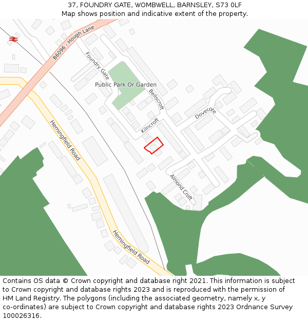 37, FOUNDRY GATE, WOMBWELL, BARNSLEY, S73 0LF: Location map and indicative extent of plot