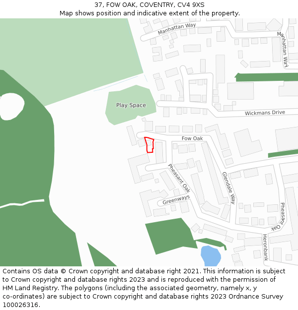 37, FOW OAK, COVENTRY, CV4 9XS: Location map and indicative extent of plot