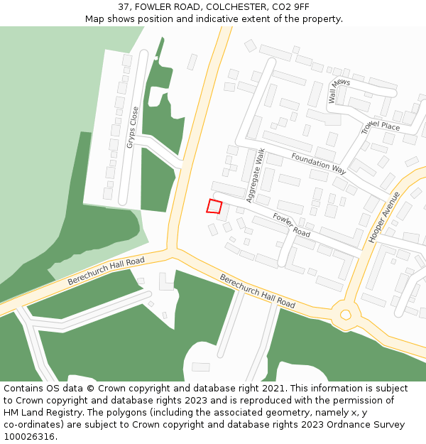 37, FOWLER ROAD, COLCHESTER, CO2 9FF: Location map and indicative extent of plot