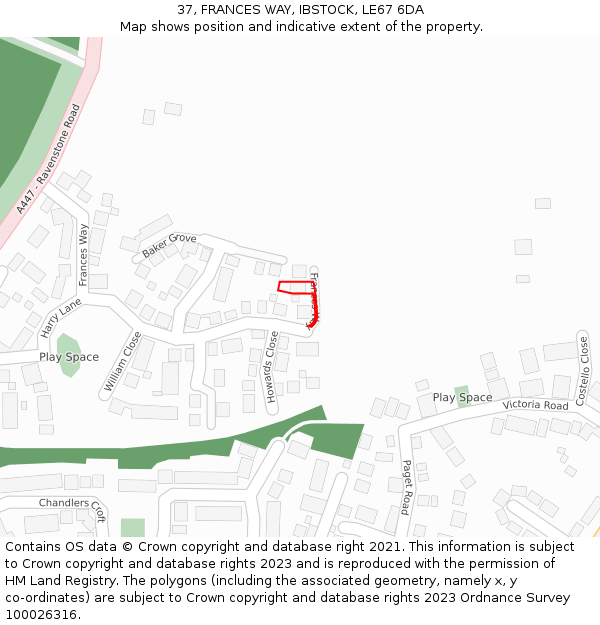 37, FRANCES WAY, IBSTOCK, LE67 6DA: Location map and indicative extent of plot