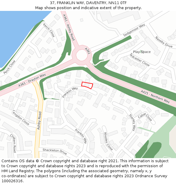 37, FRANKLIN WAY, DAVENTRY, NN11 0TF: Location map and indicative extent of plot