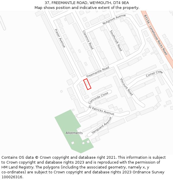 37, FREEMANTLE ROAD, WEYMOUTH, DT4 9EA: Location map and indicative extent of plot