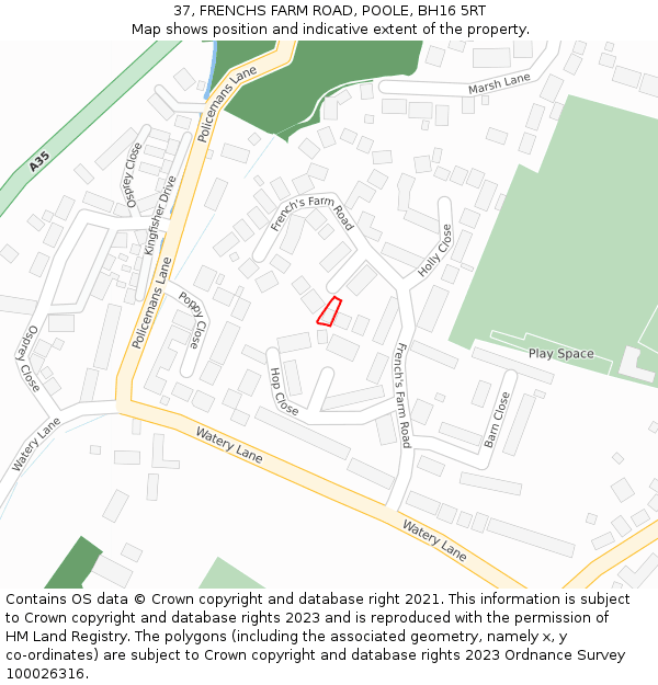 37, FRENCHS FARM ROAD, POOLE, BH16 5RT: Location map and indicative extent of plot