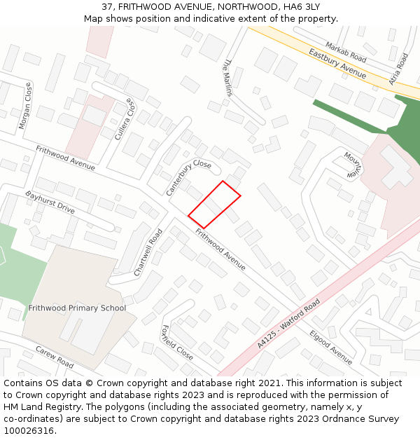 37, FRITHWOOD AVENUE, NORTHWOOD, HA6 3LY: Location map and indicative extent of plot