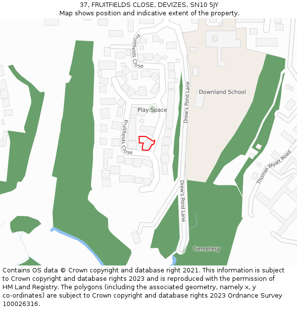 37, FRUITFIELDS CLOSE, DEVIZES, SN10 5JY: Location map and indicative extent of plot