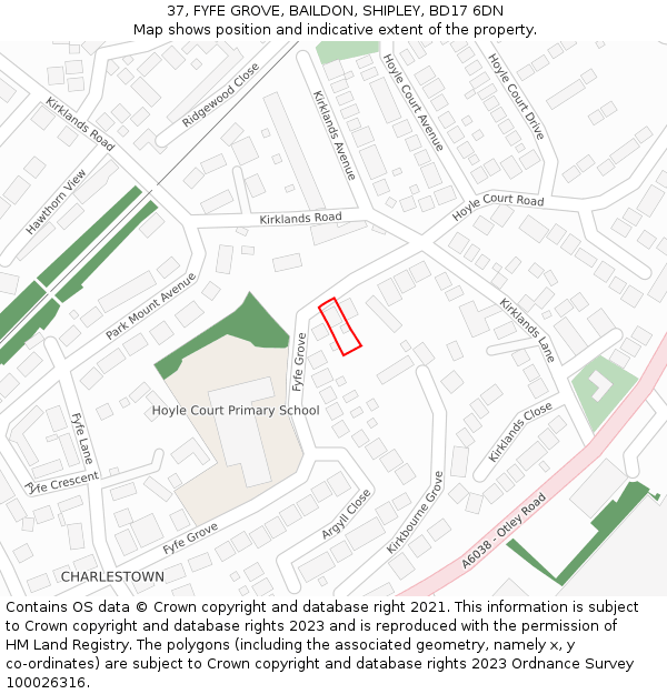 37, FYFE GROVE, BAILDON, SHIPLEY, BD17 6DN: Location map and indicative extent of plot