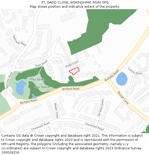 37, GADD CLOSE, WOKINGHAM, RG40 5PQ: Location map and indicative extent of plot