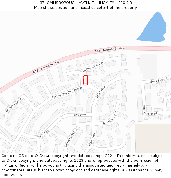 37, GAINSBOROUGH AVENUE, HINCKLEY, LE10 0JB: Location map and indicative extent of plot