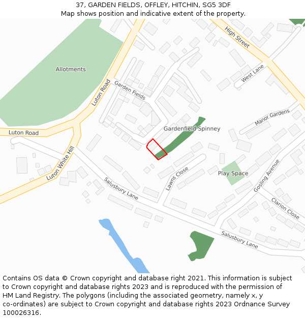 37, GARDEN FIELDS, OFFLEY, HITCHIN, SG5 3DF: Location map and indicative extent of plot