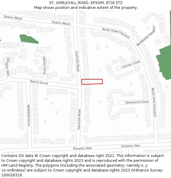 37, GARLICHILL ROAD, EPSOM, KT18 5TZ: Location map and indicative extent of plot