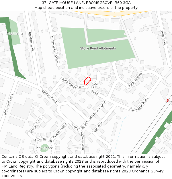37, GATE HOUSE LANE, BROMSGROVE, B60 3GA: Location map and indicative extent of plot