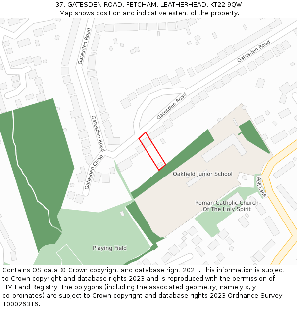 37, GATESDEN ROAD, FETCHAM, LEATHERHEAD, KT22 9QW: Location map and indicative extent of plot