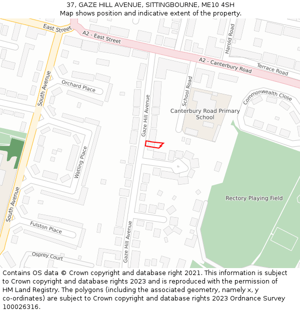 37, GAZE HILL AVENUE, SITTINGBOURNE, ME10 4SH: Location map and indicative extent of plot