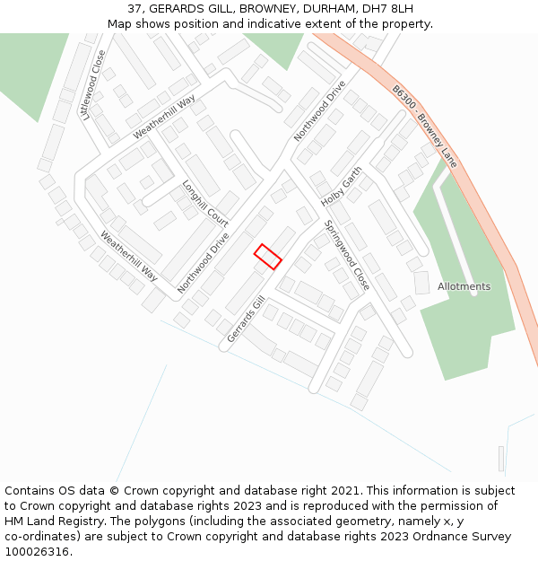 37, GERARDS GILL, BROWNEY, DURHAM, DH7 8LH: Location map and indicative extent of plot