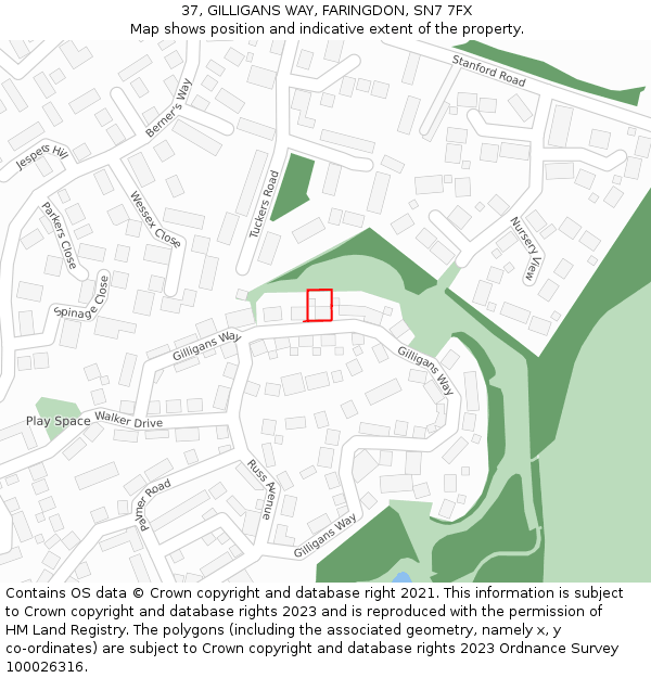 37, GILLIGANS WAY, FARINGDON, SN7 7FX: Location map and indicative extent of plot