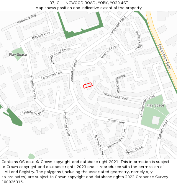 37, GILLINGWOOD ROAD, YORK, YO30 4ST: Location map and indicative extent of plot