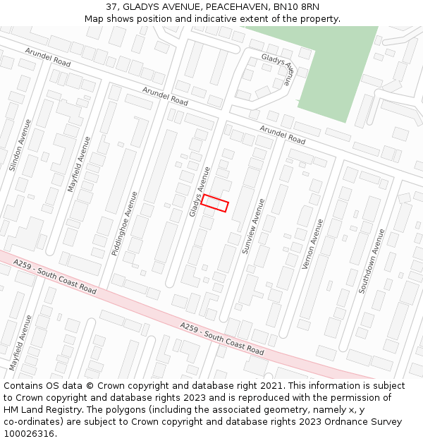 37, GLADYS AVENUE, PEACEHAVEN, BN10 8RN: Location map and indicative extent of plot