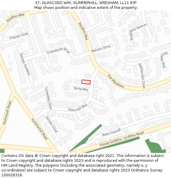 37, GLASCOED WAY, SUMMERHILL, WREXHAM, LL11 4YP: Location map and indicative extent of plot