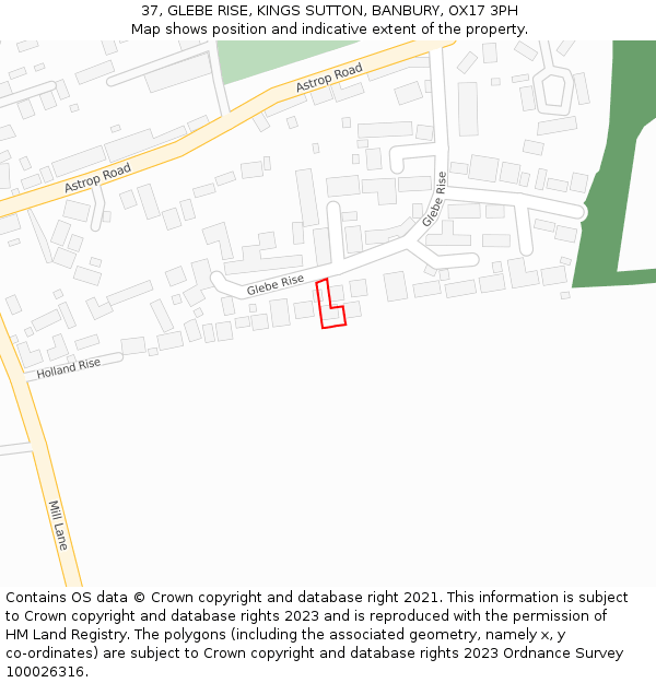 37, GLEBE RISE, KINGS SUTTON, BANBURY, OX17 3PH: Location map and indicative extent of plot