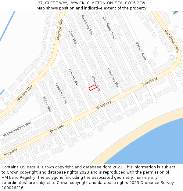 37, GLEBE WAY, JAYWICK, CLACTON-ON-SEA, CO15 2EW: Location map and indicative extent of plot