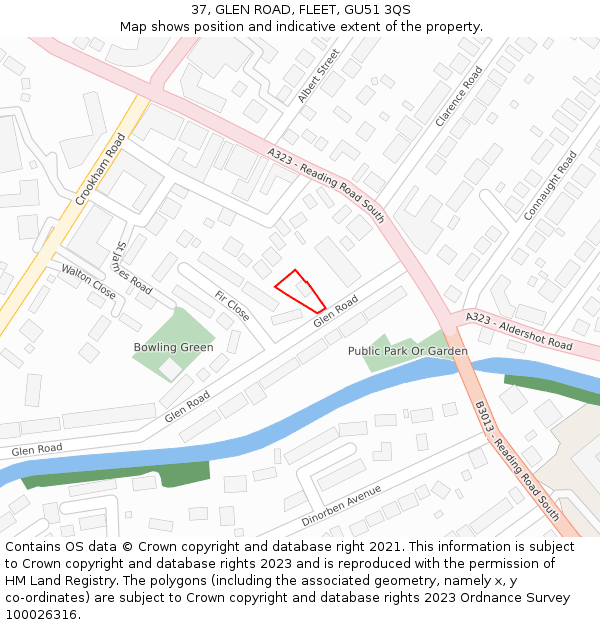 37, GLEN ROAD, FLEET, GU51 3QS: Location map and indicative extent of plot