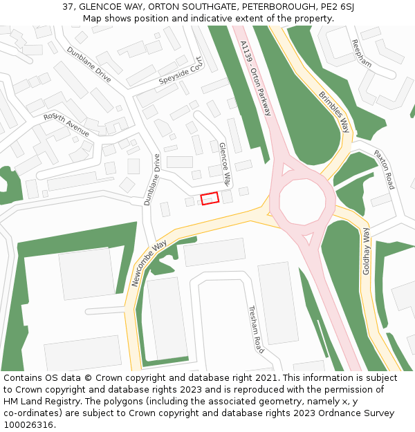37, GLENCOE WAY, ORTON SOUTHGATE, PETERBOROUGH, PE2 6SJ: Location map and indicative extent of plot