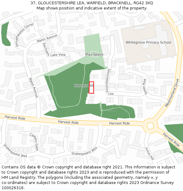 37, GLOUCESTERSHIRE LEA, WARFIELD, BRACKNELL, RG42 3XQ: Location map and indicative extent of plot