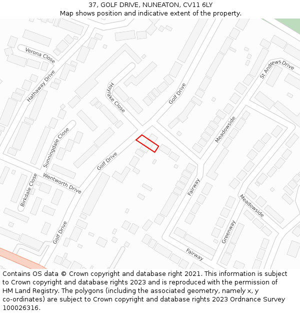 37, GOLF DRIVE, NUNEATON, CV11 6LY: Location map and indicative extent of plot