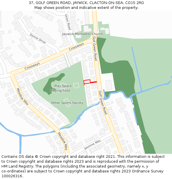 37, GOLF GREEN ROAD, JAYWICK, CLACTON-ON-SEA, CO15 2RG: Location map and indicative extent of plot