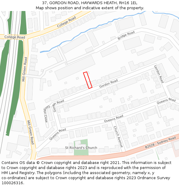 37, GORDON ROAD, HAYWARDS HEATH, RH16 1EL: Location map and indicative extent of plot