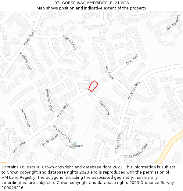 37, GORSE WAY, IVYBRIDGE, PL21 0GA: Location map and indicative extent of plot