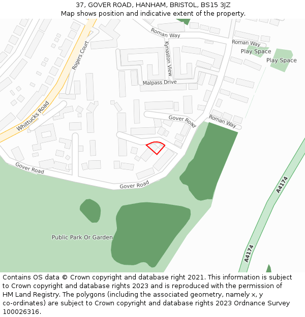 37, GOVER ROAD, HANHAM, BRISTOL, BS15 3JZ: Location map and indicative extent of plot
