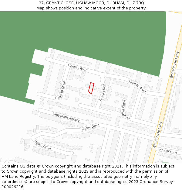 37, GRANT CLOSE, USHAW MOOR, DURHAM, DH7 7RQ: Location map and indicative extent of plot