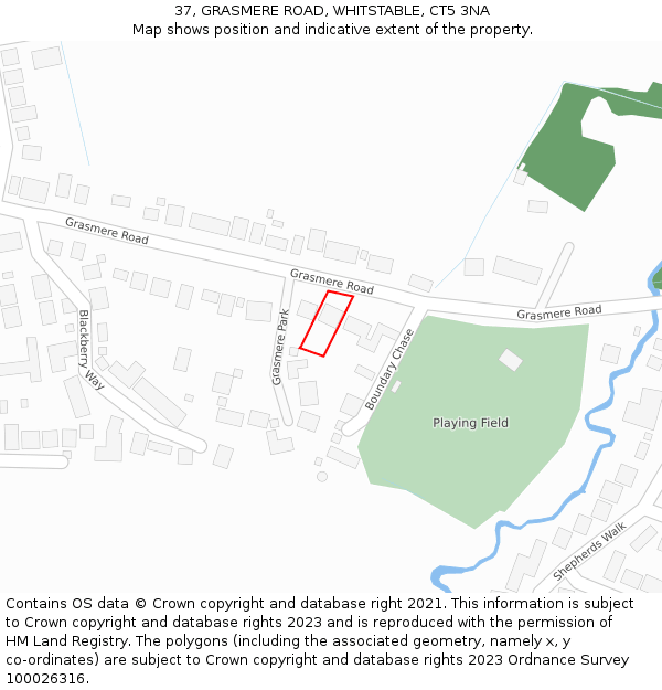 37, GRASMERE ROAD, WHITSTABLE, CT5 3NA: Location map and indicative extent of plot