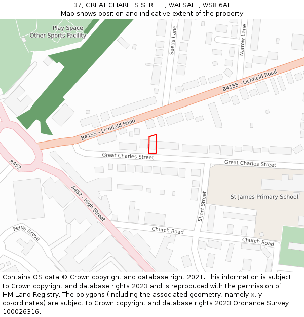 37, GREAT CHARLES STREET, WALSALL, WS8 6AE: Location map and indicative extent of plot