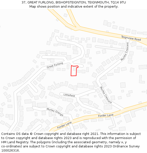 37, GREAT FURLONG, BISHOPSTEIGNTON, TEIGNMOUTH, TQ14 9TU: Location map and indicative extent of plot