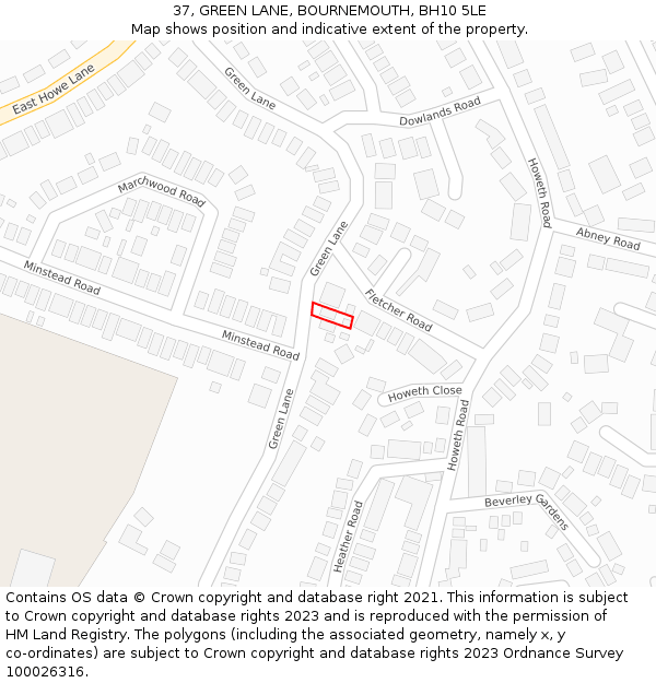 37, GREEN LANE, BOURNEMOUTH, BH10 5LE: Location map and indicative extent of plot