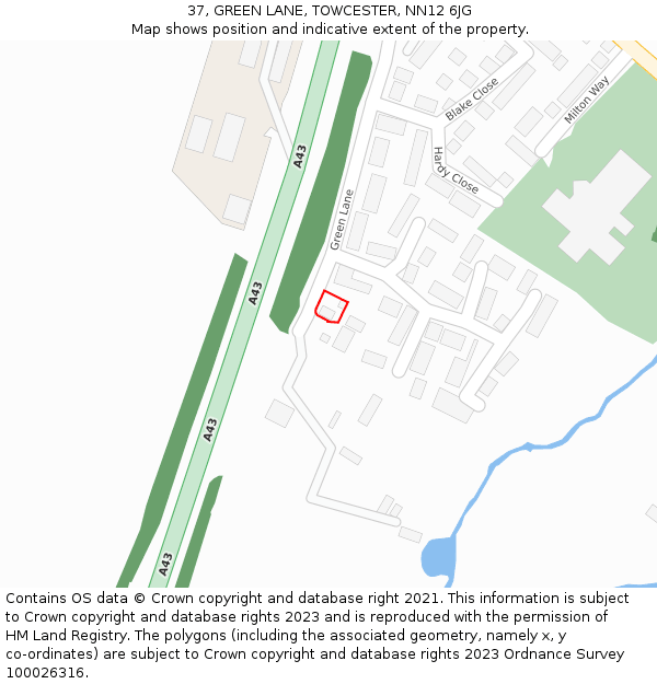 37, GREEN LANE, TOWCESTER, NN12 6JG: Location map and indicative extent of plot