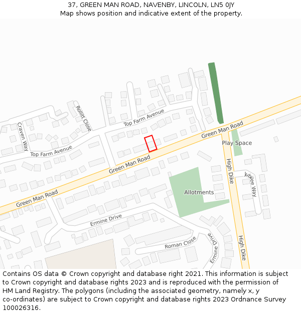 37, GREEN MAN ROAD, NAVENBY, LINCOLN, LN5 0JY: Location map and indicative extent of plot