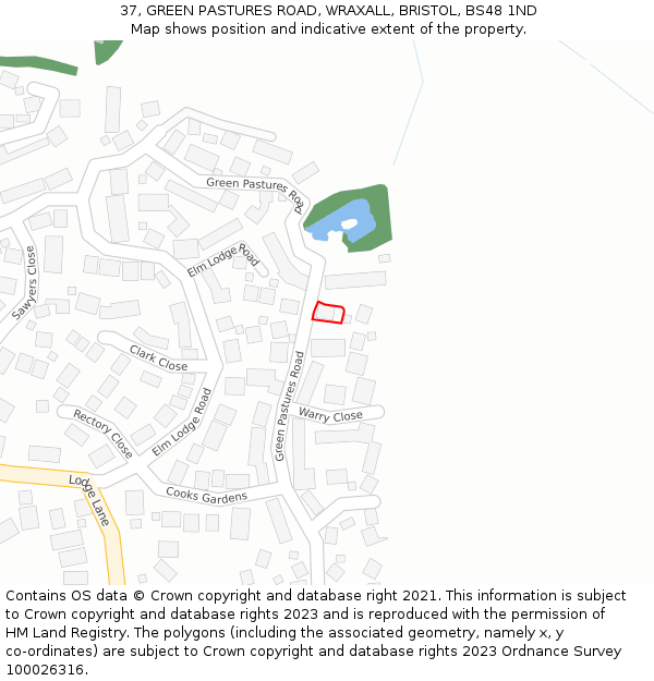 37, GREEN PASTURES ROAD, WRAXALL, BRISTOL, BS48 1ND: Location map and indicative extent of plot