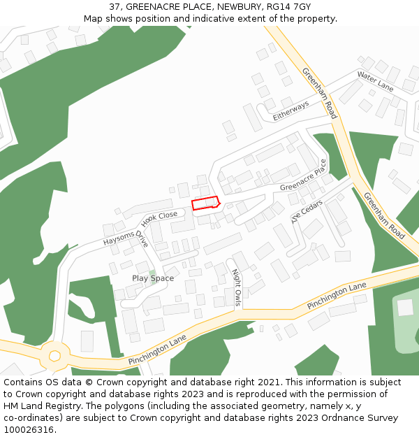 37, GREENACRE PLACE, NEWBURY, RG14 7GY: Location map and indicative extent of plot