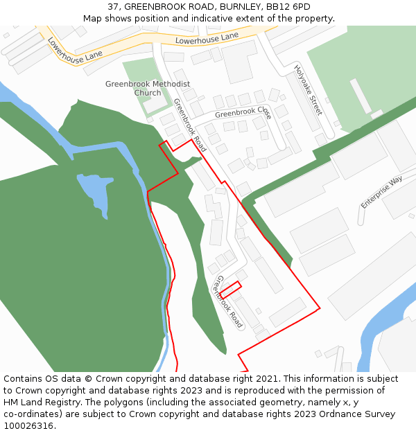 37, GREENBROOK ROAD, BURNLEY, BB12 6PD: Location map and indicative extent of plot