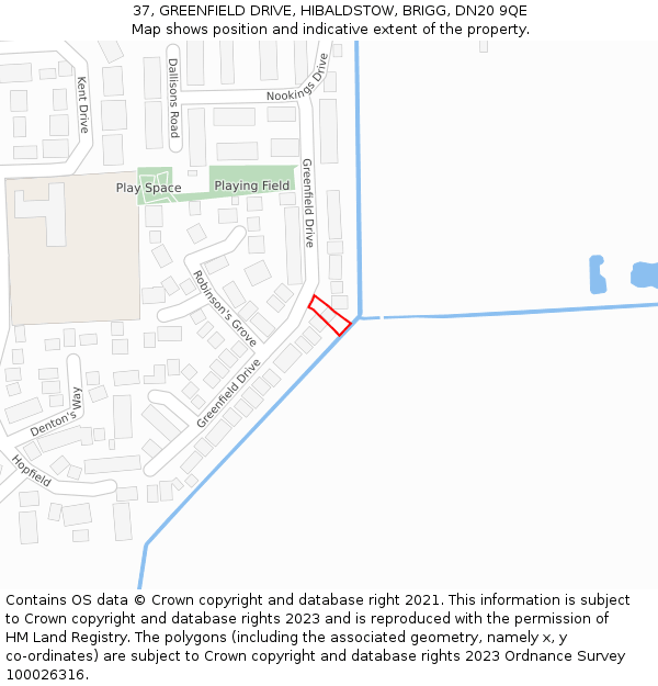 37, GREENFIELD DRIVE, HIBALDSTOW, BRIGG, DN20 9QE: Location map and indicative extent of plot