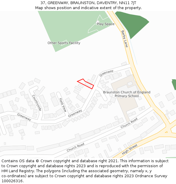 37, GREENWAY, BRAUNSTON, DAVENTRY, NN11 7JT: Location map and indicative extent of plot