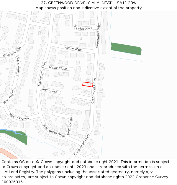 37, GREENWOOD DRIVE, CIMLA, NEATH, SA11 2BW: Location map and indicative extent of plot